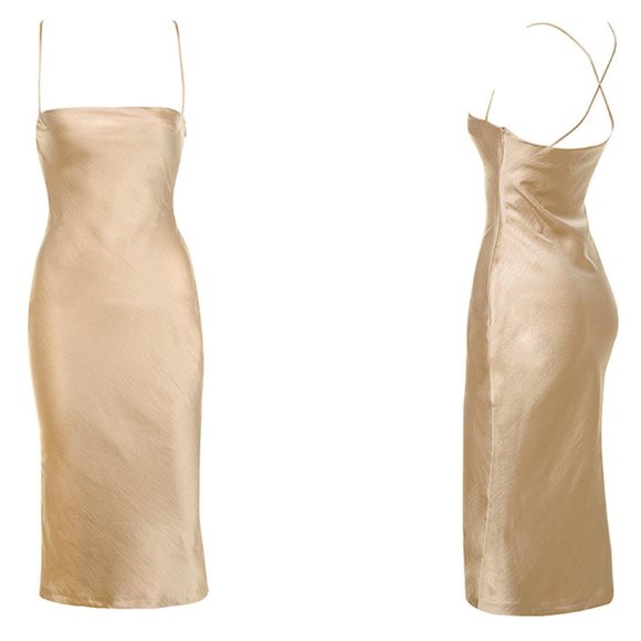 RARE HOUSE OF CB 'Julieta' Champagne Satin Slip Dress NWOT - Picture 13 of 17